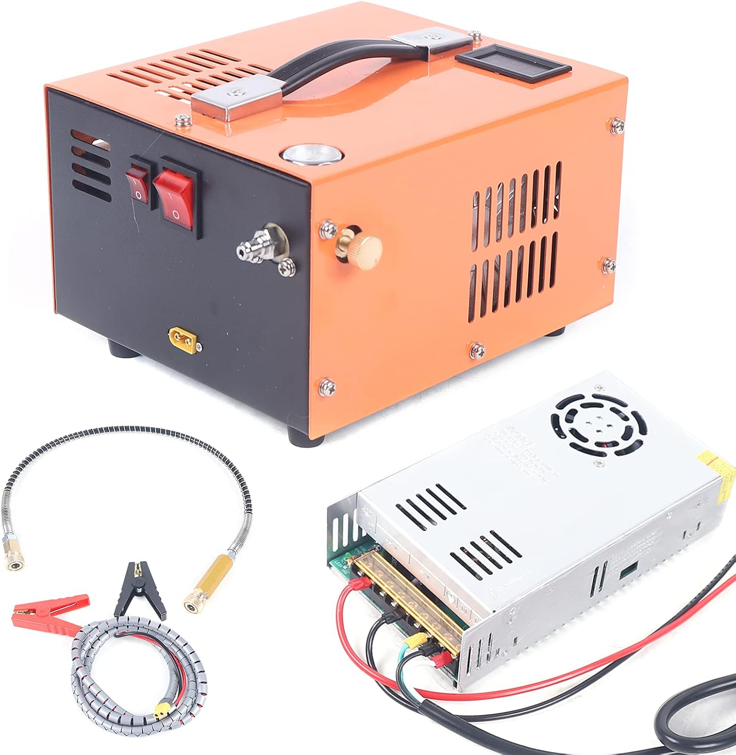 12V 30Mpa Electric Air Compressor, 300 Bar 4500Psi Portable Built-in Transformer Air Compressor Air-Gun High Pressure Pump Transformer with Fan Cooling System & LED Display