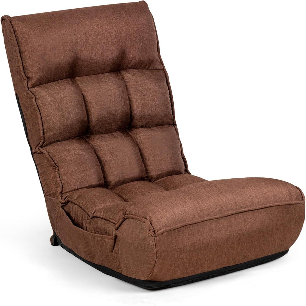 KOMFOTT Folding Floor Chair for Adults, Floor Gaming Chair with 5-Position Adjustable Headrest & 4-Position Adjustable Backrest, Side Pocket, Floor Seating Lazy Sofa for Reading, Meditating, Brown