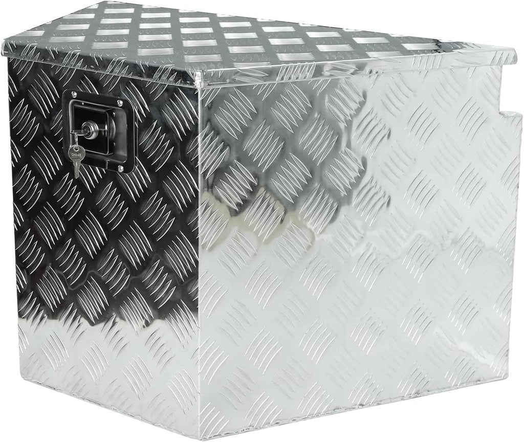 confote 28 Inch Heavy Duty Aluminum Stripes Plated Tool Box Pick Up Truck Bed RV Trailer Tongue Toolbox Waterproof Storage Organizer with Lock and Keys - 28.7 X 16.7 X 18.3 inch,Silver