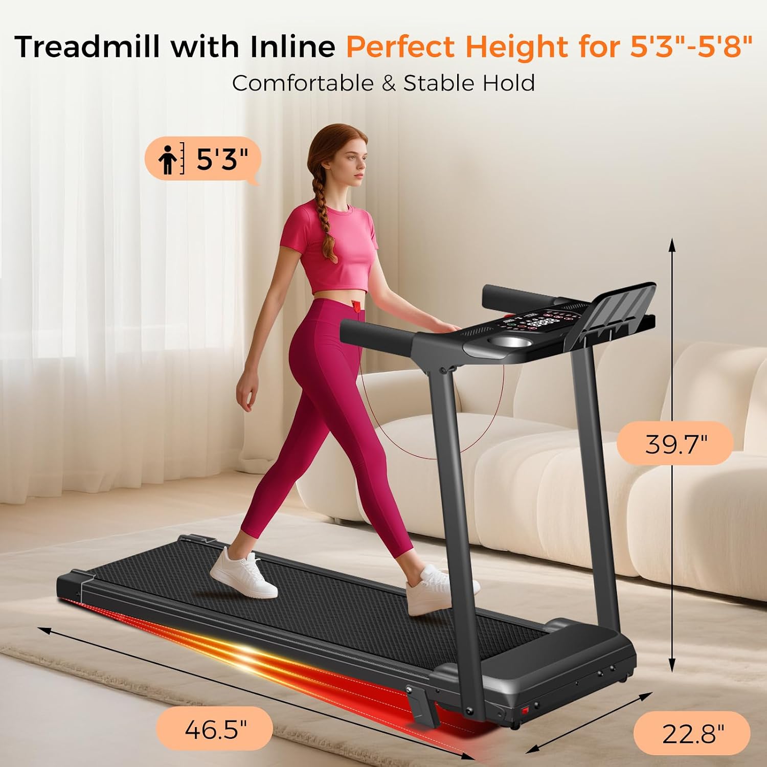 Aiteid Treadmill with Incline,3.0HP Small Treadmills for Home,Portable Electric Treadmill with Handles,Lightweight Walking Pad,Compact Running Treadmills,Walking Pad with Handle,300LBS Capacity