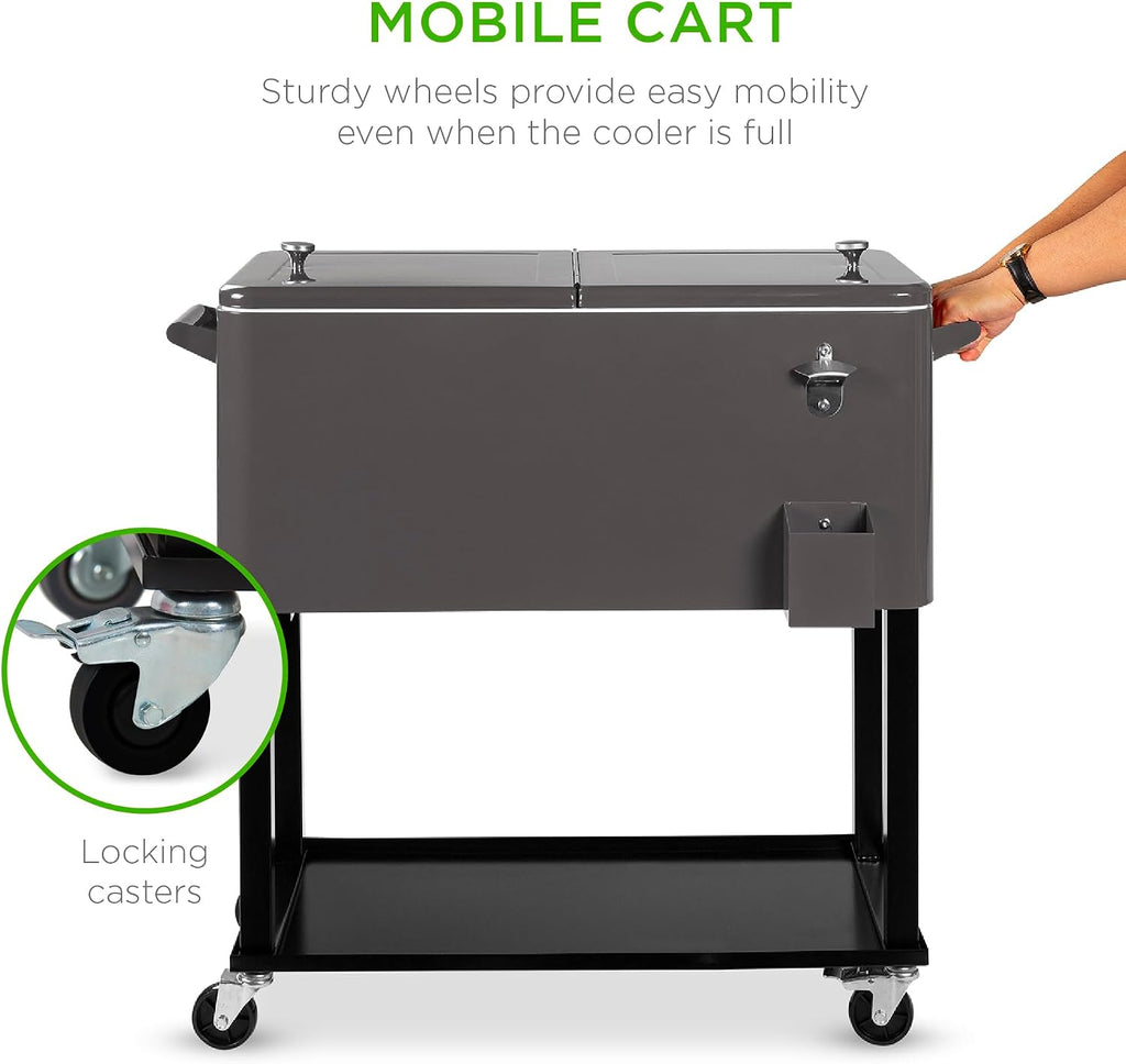 Best Choice Products 80-Quart Outdoor Steel Rolling Cooler Cart w/Ice Chest, Bottle Opener, Catch Tray, Drain Plug, Locking Wheels