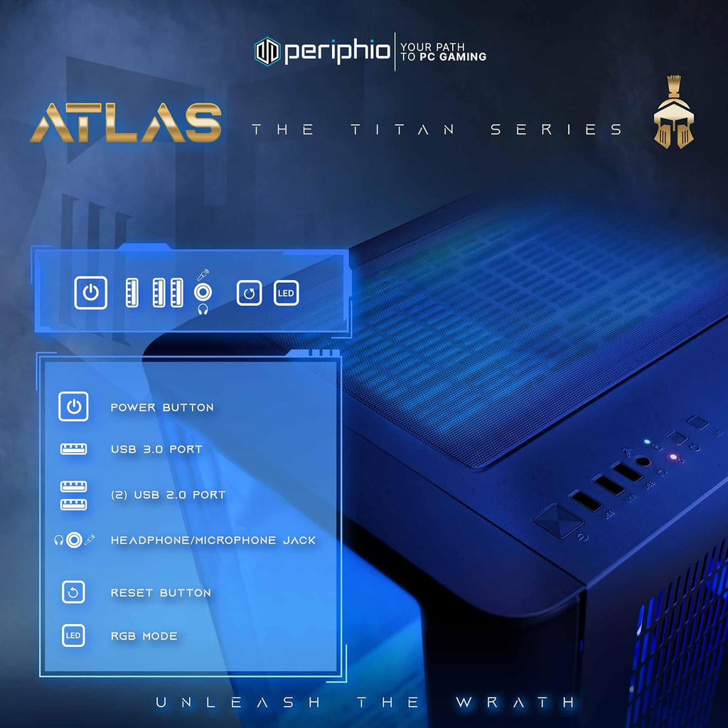 Periphio Atlas Gaming PC, Liquid Cooled AMD Ryzen 5 5600GT up to 4.4GHz with Radeon RX Vega 7 Graphics (Gaming Optimized), 16GB RAM, 1TBNVMe SSD, WiFi, Windows 11 Desktop, Black, 1080p Gaming Computer