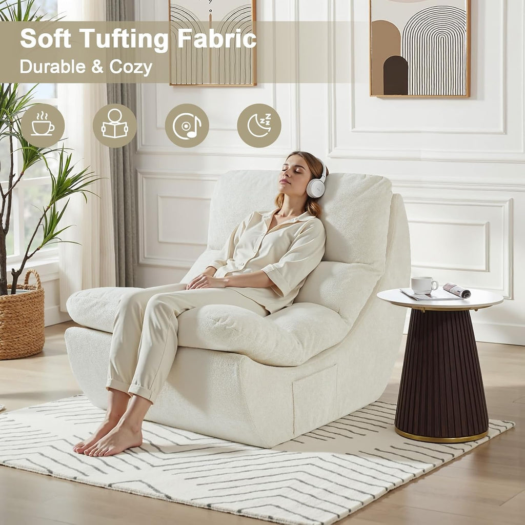 Comfy Reading Chair for Adults, Modular Sectional Sofa Bean Bag Chair, Cloud Boneless Couch Style with High Rebound Foam, Single Seat Compressible Sofa for Living Room & Bedroom, Beige