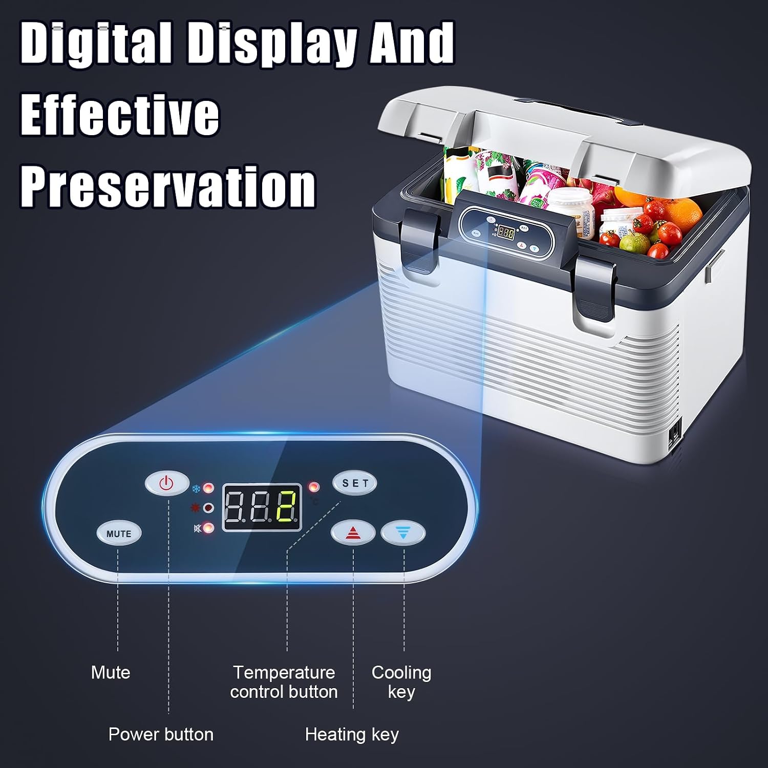 12/24V Car Refrigerator, Portable Freezer Cooler with Digital Display, 19L Electric Cooler Fridge, Mini Compressor Fridge for Truck RV SUV Van Camping Travel Road Trip, Adjustable Cooling Heating Grey