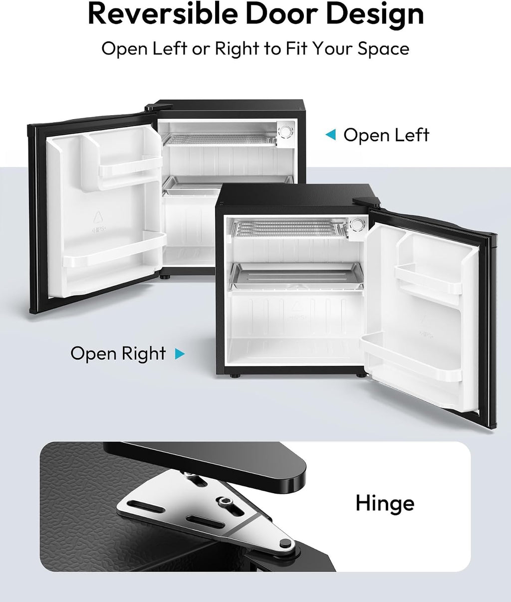 EUHOMY 1.7 Cu.Ft Mini Fridge, Reversible Single Door Compact Refrigerator, Adjustable Thermostat, Energy Saving, Mini Fridge for Bedroom, Office, Dorm, Black