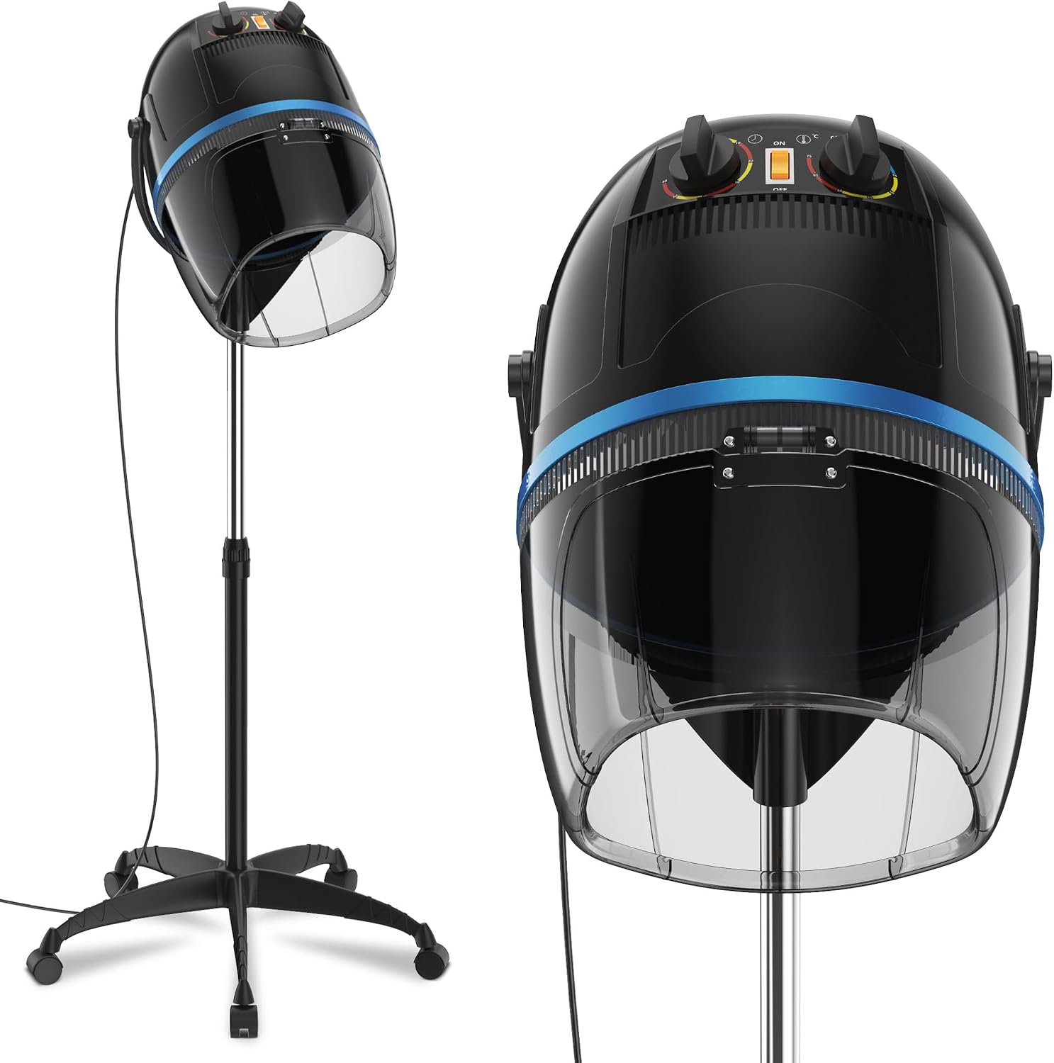 1300W Adjustable Hooded Hair Dryer Professional Stand Up Bonnet Hair Dryer Salon Equipment with Rolling Base for Home Hair Drying