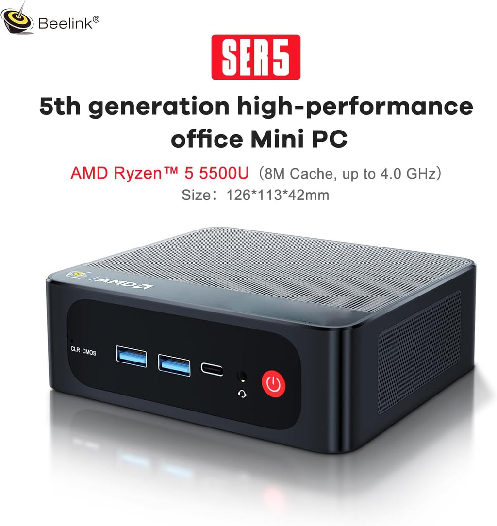 Beelink SER5 Mini PC W11 Pro, AMD Ryzen 5 5500U(6C/12T up to 4.0GHz), 16GB DDR4 500 NVME SSD Graphics 7 core 1800 MHz WiFi 6/BT5.2/HDMI+Type-C Triple Display Mini Gaming PC Computer