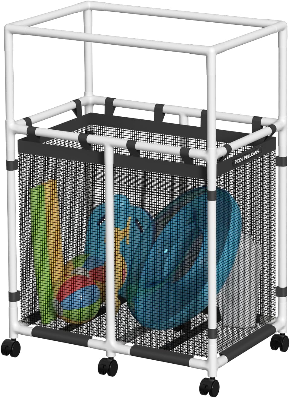 Pool Storage Bin, 105 Gallons, Holder for Noodles, Toys, Floats, Towels, Mesh Organizer for Swimming Equipments, Basic Pro Style