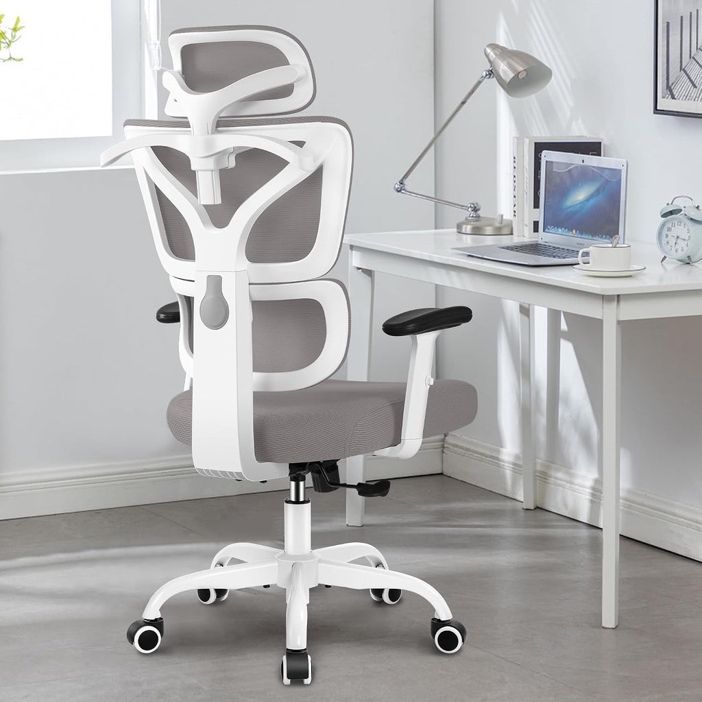 Winrise Office Chair Ergonomic Desk Chair, High Back Gaming Chair, Big and Tall Reclining Chair Comfy Home Office Desk Chair Lumbar Support Breathable Mesh Computer Chair Adjustable Armrests (Gray)