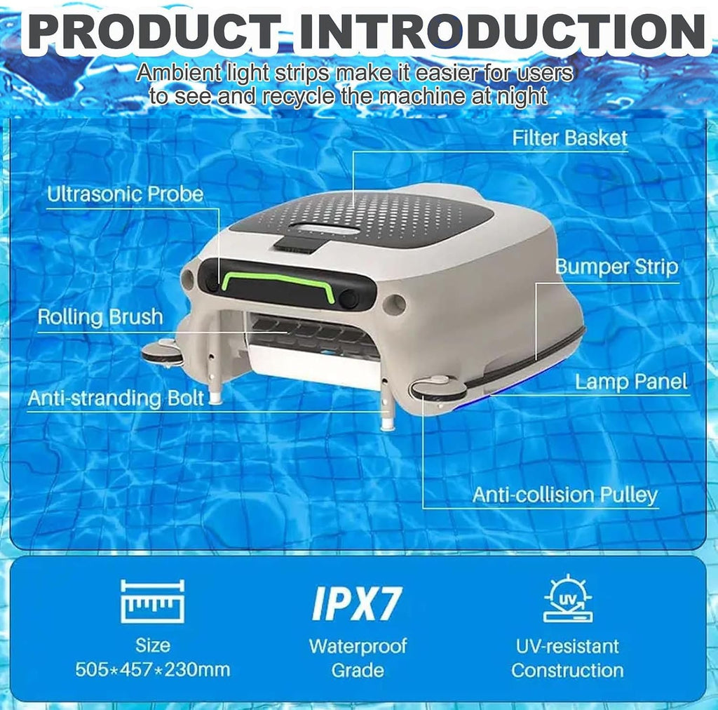 Pool Skimmer Robot- Robotic Pool Skimmer Cleaner- Automatic Cordless Robot Cleaner with 10l Large Capacity,7800mah Battery,Smart Obstacle Avoidance-24/7 Cleaning for All Pools