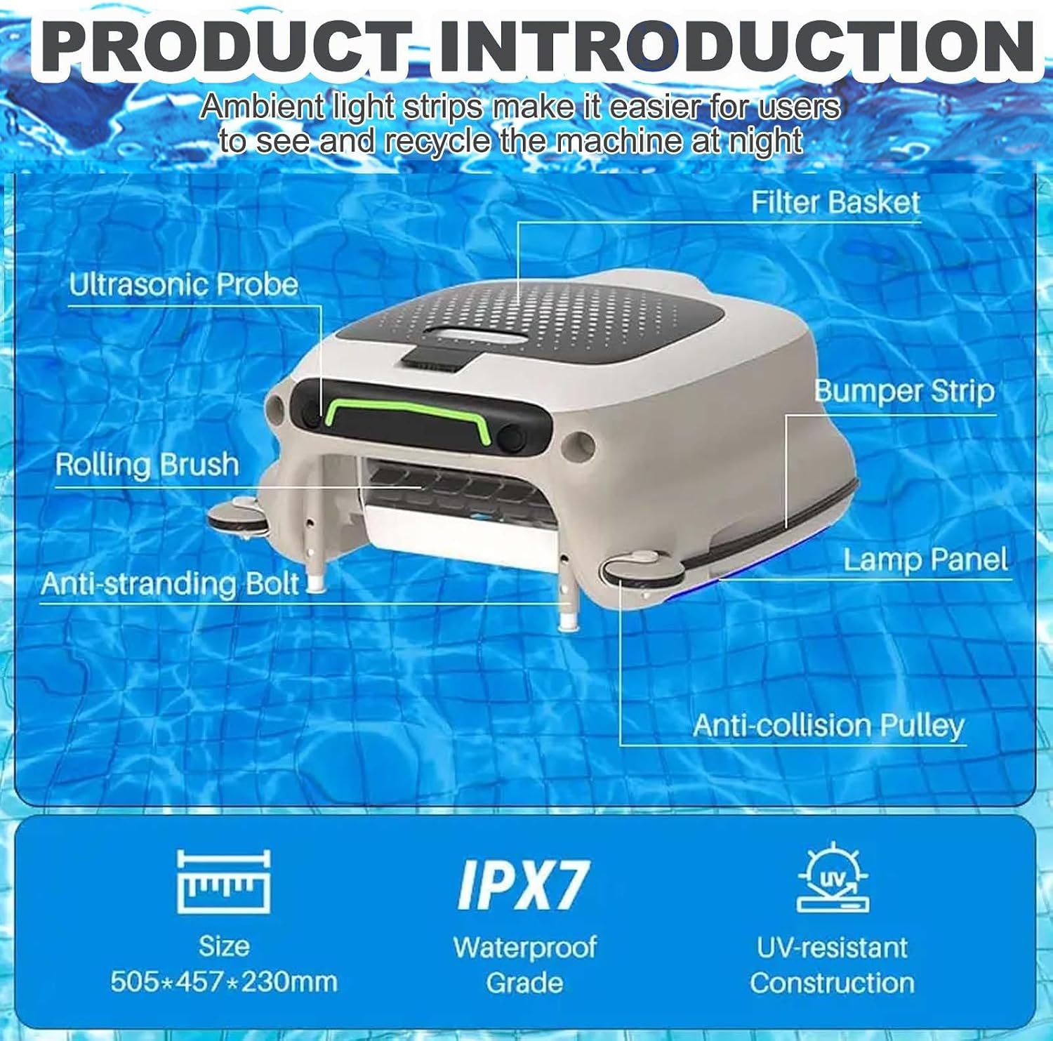 Pool Skimmer Robot- Robotic Pool Skimmer Cleaner- Automatic Cordless Robot Cleaner with 10l Large Capacity,7800mah Battery,Smart Obstacle Avoidance-24/7 Cleaning for All Pools