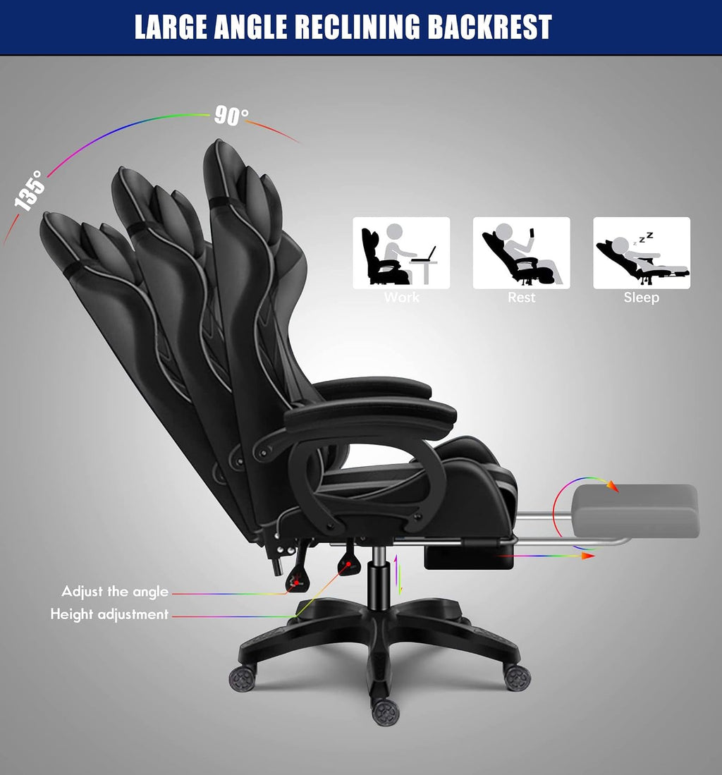 Gaming Chair, Gaming Chair with 7-Point Massage Function, Computer Chair with Speakers and RGB Lights, Ergonomic Racing Chair, Gaming Chair for Adults with Headrest and Lumbar Pillow.,Pink