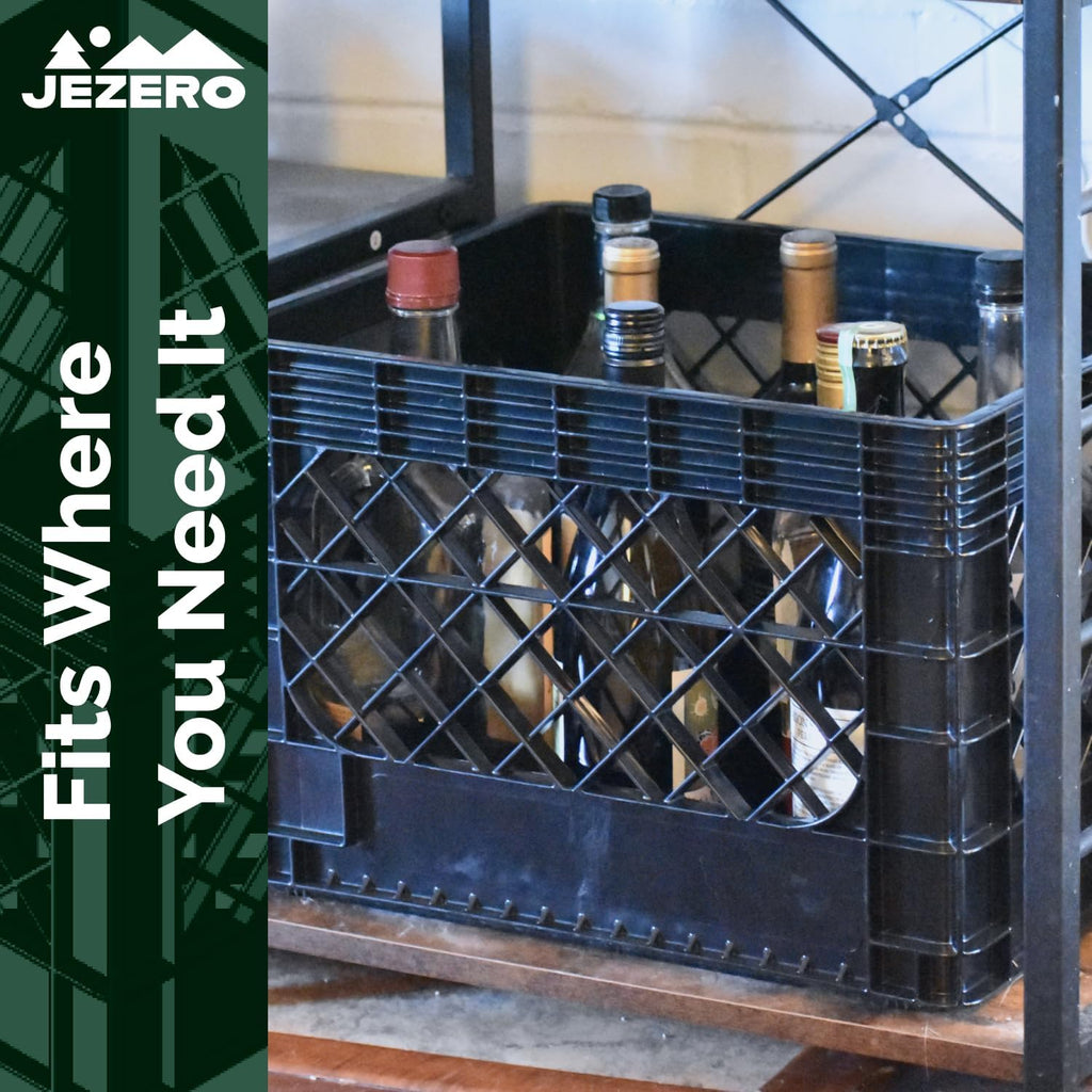 JEZERO 20 Quart 4-Pack Heavy Duty Plastic Crate | Stackable Multi-Purpose Storage Bin for Garage, Home, Office, Groceries, Outdoor, Camping & Kayaking | Black Utility Tote, 17' x 13' x 11'