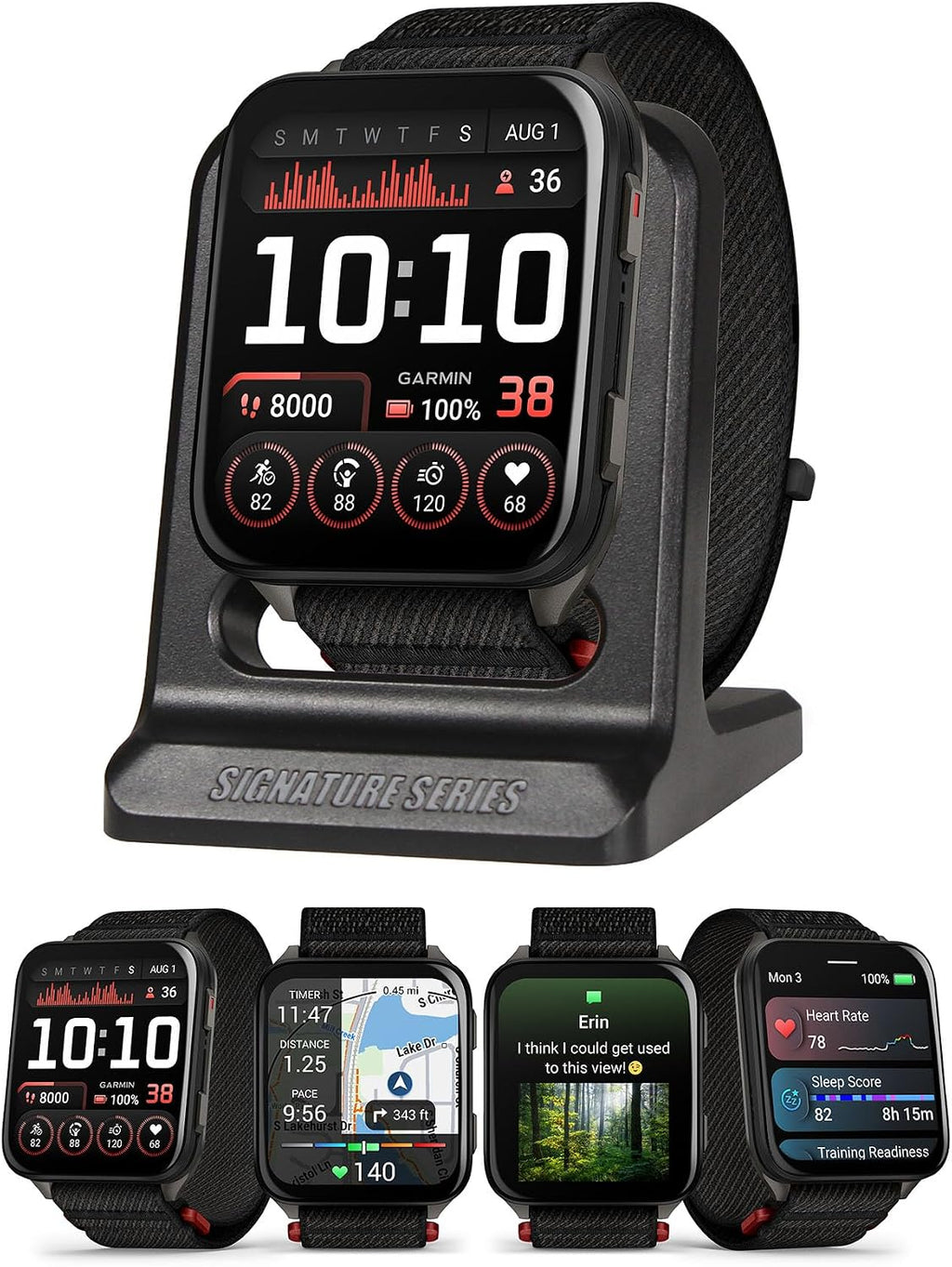 Garmin Venu X1 Thin & Lightweight GPS Smartwatch, Black | AMOLED Display, Advanced Health and Fitness Features, Sleep Tracking, 100+ Sports Apps | Signature Series Modern Power Stand Bundle
