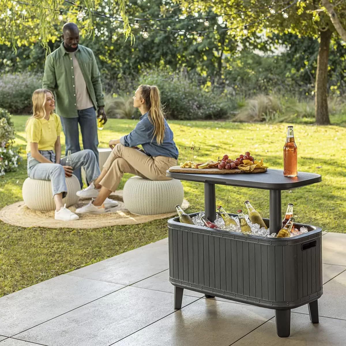 Keter 17211600 60 Litre (63 US Quart) Cooler Bevy Bar and Serving Station Made from Durable, Weather-Resistant and UV Protected Plastic, 80 cm x 35 cm x 70 cm (Black)