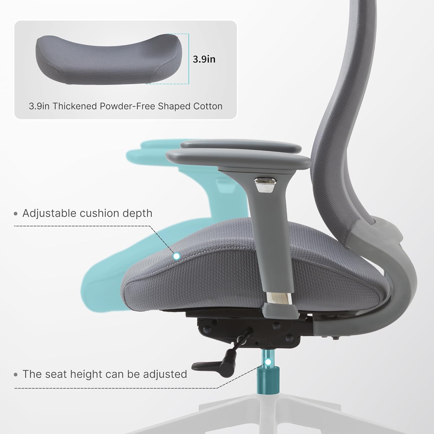Ergonomic Mesh Office Chair with S-Shaped Backrest, 4D Adjustable Armrests, Sliding Seat Depth, Fixed Headrest, Dual-Layer Mesh, 130° Recline, SGS Class 3 Gas Lift, 300 lbs Capacity