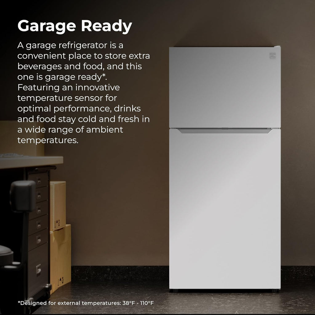 Kenmore 33' Top Mount Refrigerator with Freezer - Adjustable Shelving, Humidity-Controlled Crispers, Optional Ice Maker, LED Lighting, ENERGY STAR Certified, 25 cu. ft. Capacity - White
