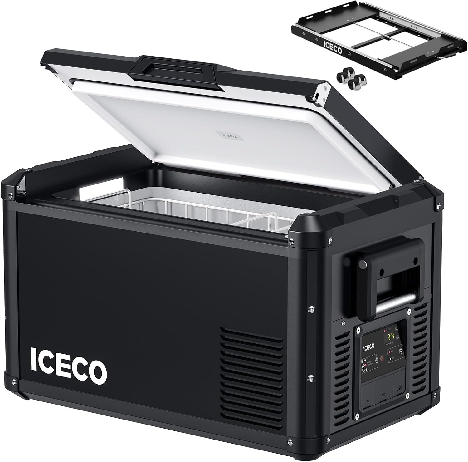 ICECO VL35 ProS Portable Refrigerator, 12V Fridge Powered by SECOP, 37 Quarts Steel Compact Freezer, Multi-directional Lid, DC 12/24V, AC 110/240V, 0℉ to 50℉, Travel, Car, RV Use, With Slide Mount
