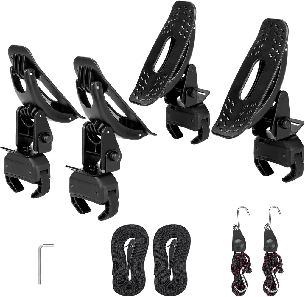 BougeRV Kayak Roof Rack Saddles, Crab Roof Mounting Kit Fits Most Car SUV Truck Cross Bars, Carrier Kayak Paddle Board Surfboard with Tie Down Straps Ratchet Strap,150LBS Load Capacity(2 Pairs)
