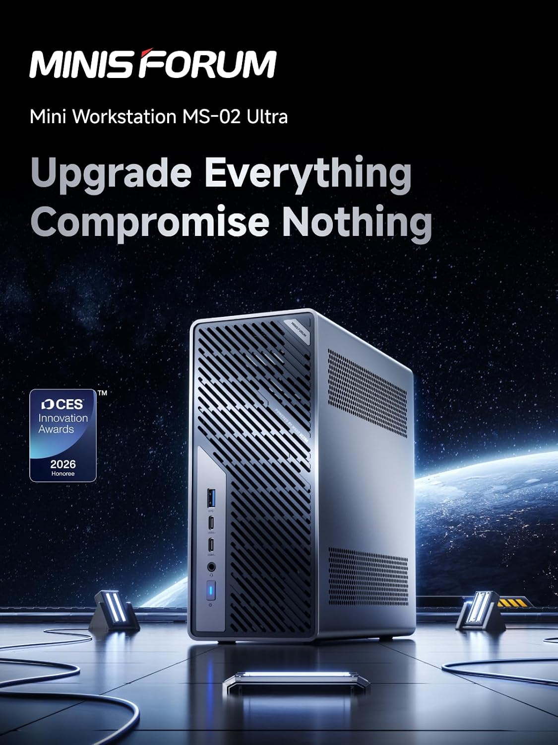 MINISFORUM MS-02 Ultra Workstation Mini PC,Intel Core Ultra 5 235HX (14 cores/14 Threads, up to 5.1 GHz), PCIe 5.0 x16, 4× DDR5, USB4 v2, 10GbE+2.5GbE (vPro), Wi-Fi 7, Barebone Without RAM/SSD