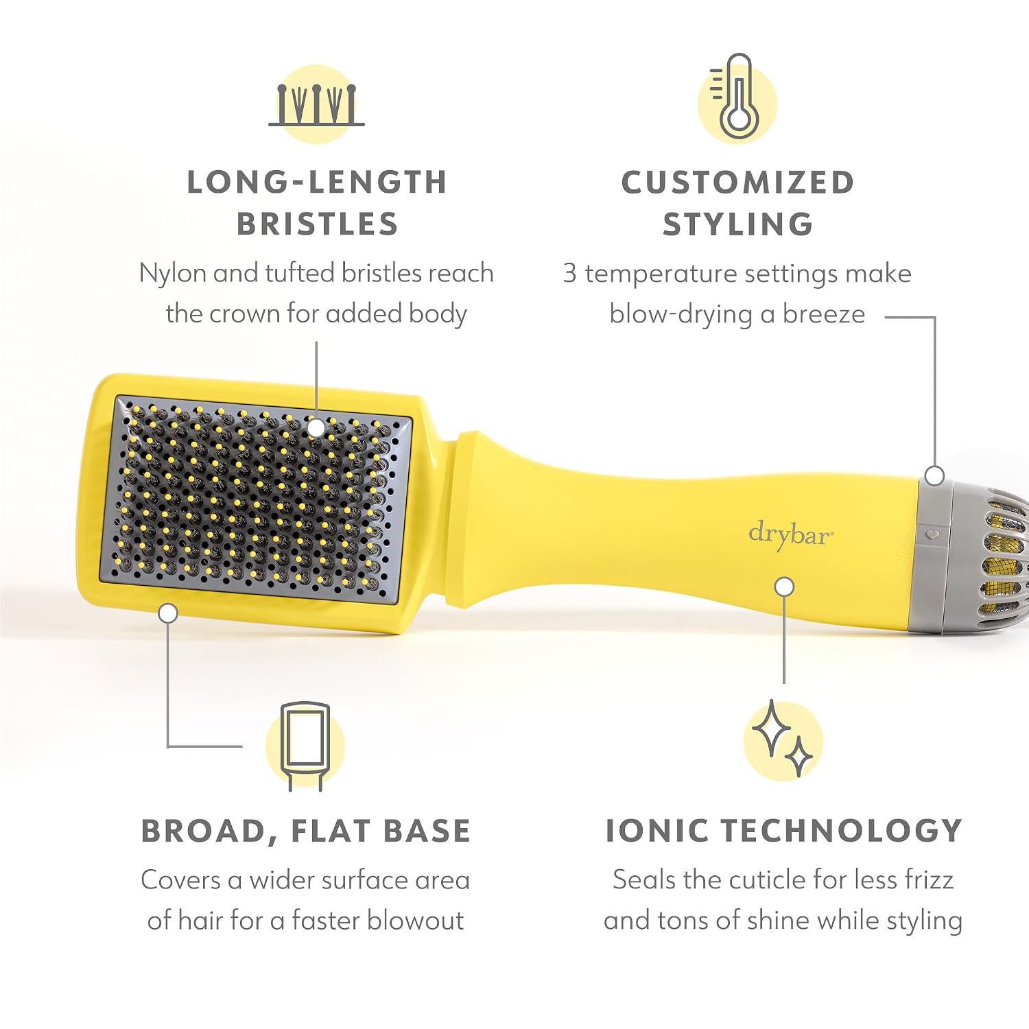 Drybar The Smooth Shot Paddle Brush Blow-Dryer | Smooths Hair for Easy Blowout, Reduces Frizz, Added Body, Quick & Easy One Step Styling for Long or Thicker Hair