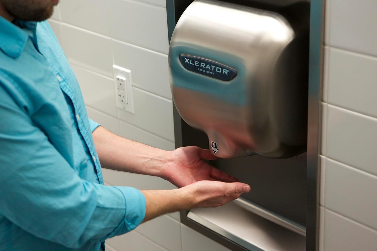 XLERATOR XL-SB Automatic High Speed Hand Dryer with Brushed Stainless Steel Cover and 1.1 Noise Reduction Nozzle, 12.5 A, 110/120 V