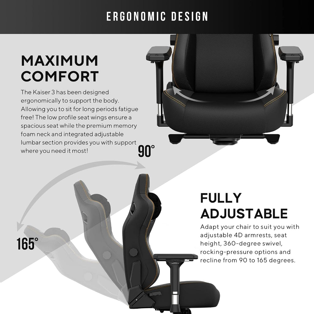 Anda Seat Kaiser 3 Large Gaming Chair for Adults - Ergonomic Black PVC Leather Gaming Seat with Lumbar Support, Comfortable Office Chair with Neck Support - Heavy Duty Wide Computer Seat