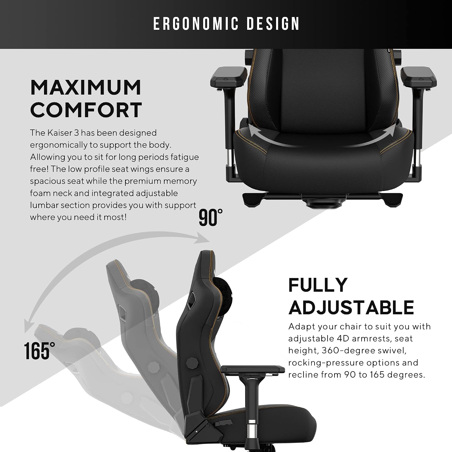 Anda Seat Kaiser 3 Large Gaming Chair for Adults - Ergonomic Black PVC Leather Gaming Seat with Lumbar Support, Comfortable Office Chair with Neck Support - Heavy Duty Wide Computer Seat