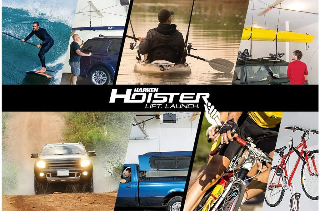 HARKEN Hoister Standard Cargo Carrier Overhead Garage Storage 4-Point Hoist System for 90lb Carriers, Kayaks, Boxes, Canoes, Surf & Paddle Boards, (90lb Capacity, 10ft Ceiling), Model 7802