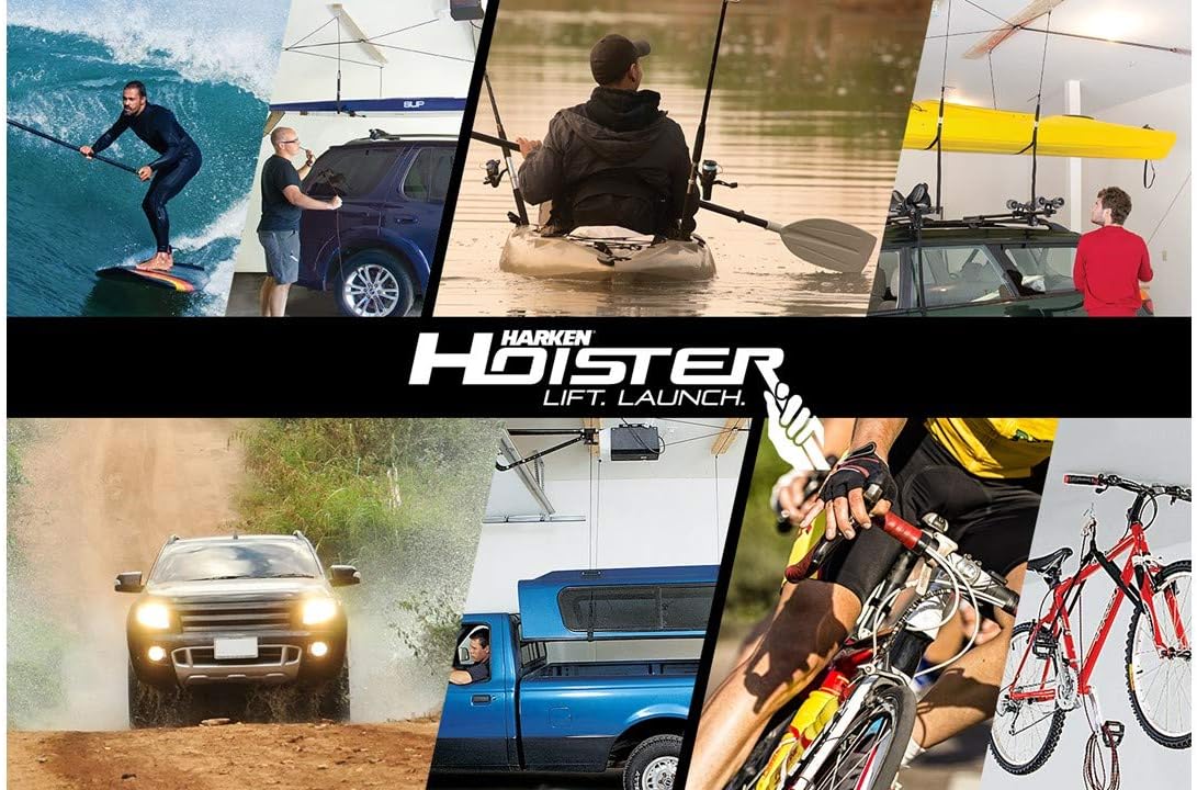 HARKEN Hoister Standard Cargo Carrier Overhead Garage Storage 4-Point Hoist System for 90lb Carriers, Kayaks, Boxes, Canoes, Surf & Paddle Boards, (90lb Capacity, 10ft Ceiling), Model 7802
