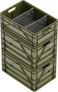 SIDIO Crate Basic Pack - 2 Full-Size & 1 Half-Size Heavy Duty Stackable Storage Bins, Totes and Containers with Dividers - Durable Plastic Organizer for Home, Office, Garage, and Outdoor Use, Green