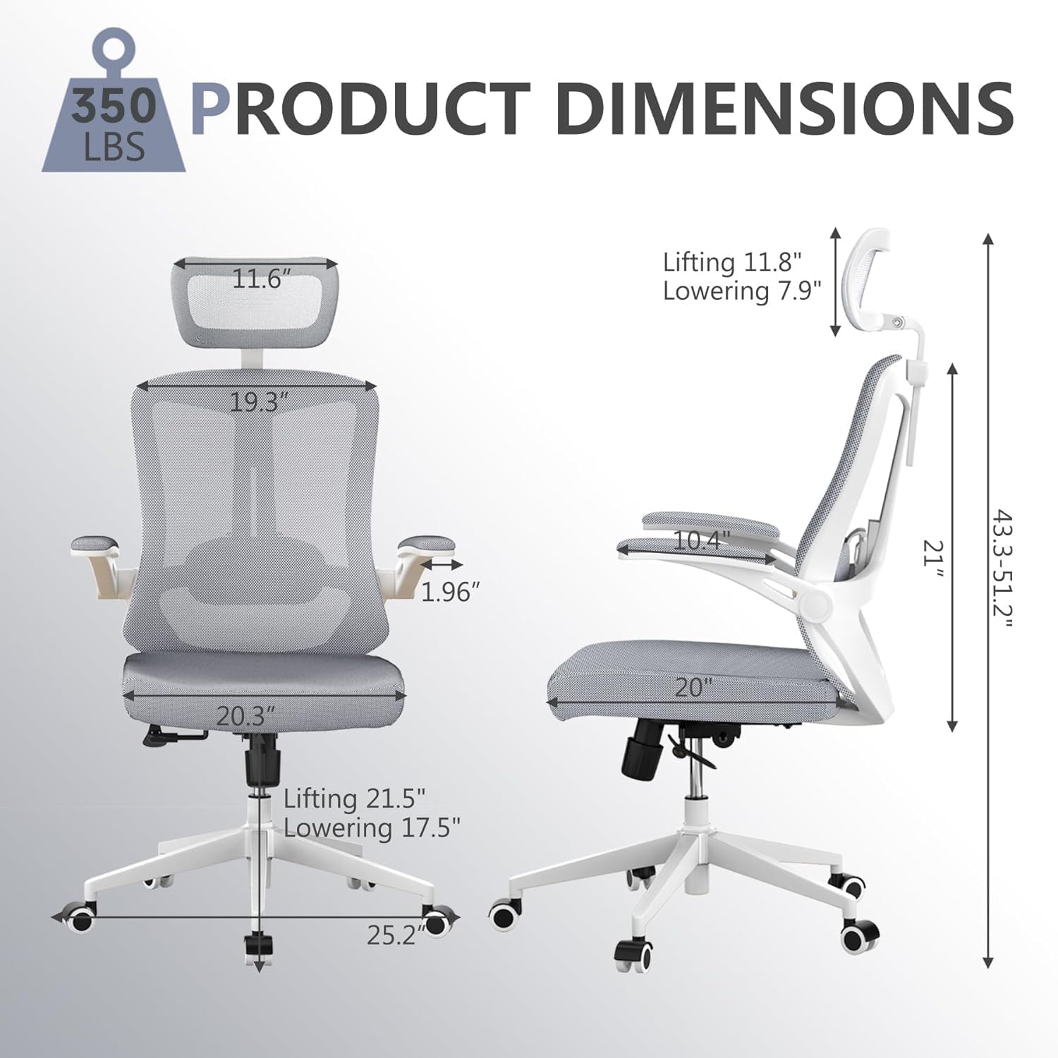balmstar Ergonomic Office Chair Desk Chair - Mesh Computer Chair with 360° Swivel Wheels, Adjustable 90-130° Recline & Lumbar Support for Home Office, Supports up to 350lbs
