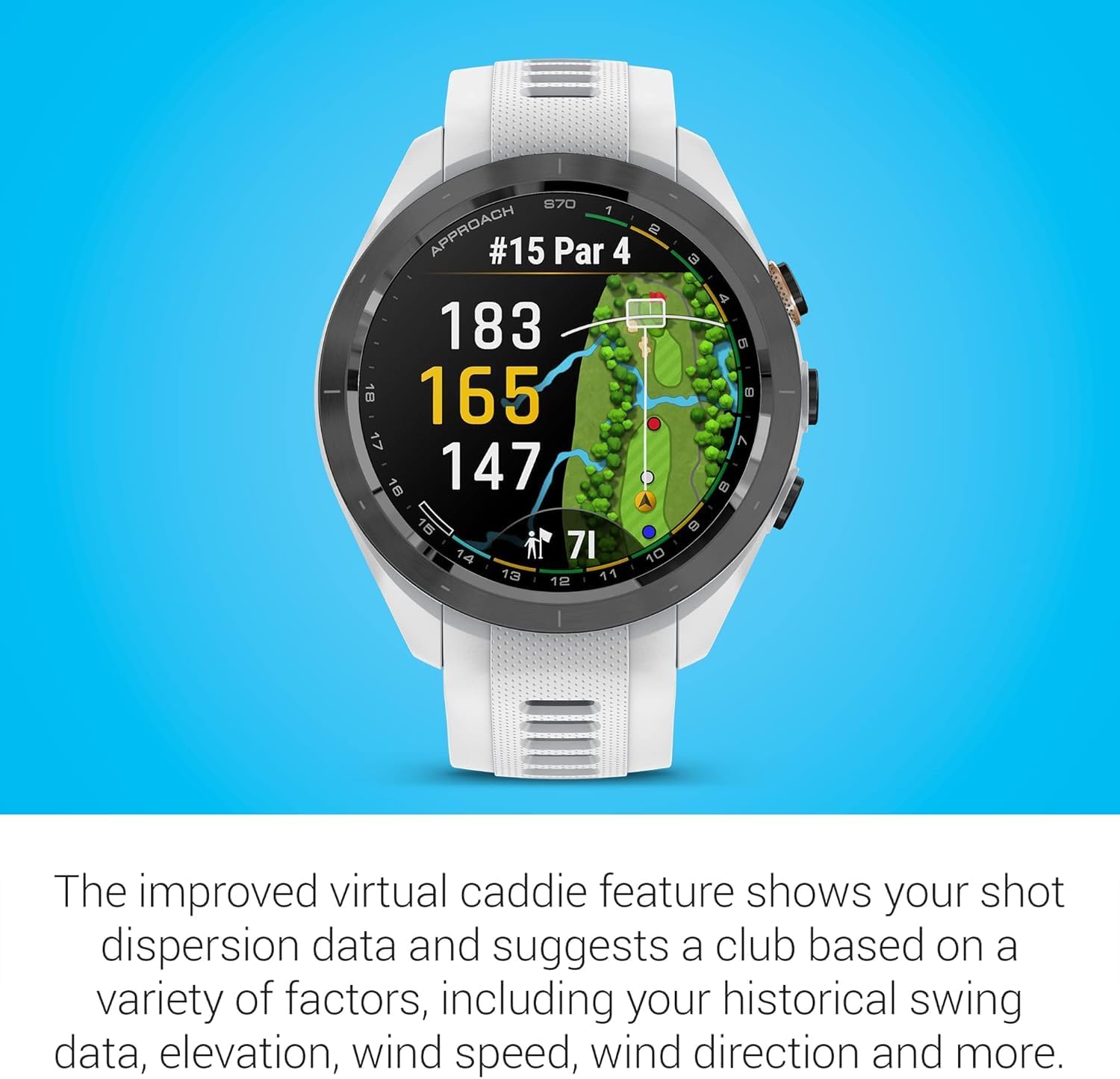 Garmin Approach S70 (White, 42mm) Golf GPS Watch Bundle - AMOLED Display, Virtual Caddie & PlaysLike Distance - Includes PlayBetter 5000mAH Portable Charger & Screen Protectors
