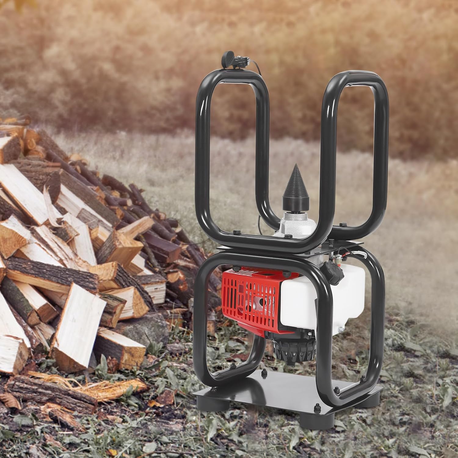 2-Stroke 64CC Gasoline Firewood Splitting Machine, 300RPM Portable Log Splitter Electric with Toolkit Bag & Anti-Slip Feet, 0.4GAL Capacity Air Cooling Wood Splitter Gasoline Powered