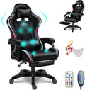 RGB Gaming Chair with Speakers Full Massage Video Game Chair with Footrest Ergonomic Office Chair PU Leather Recliner Swivel Computer Chair with Lumbar Support Headrest High Back Gamer Chair,Black