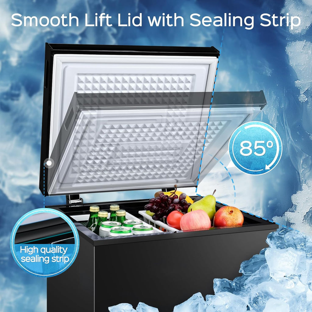 Anypro Chest Freezer 4.5 Cu.Ft, FreeStanding Top Door Compact Small Deep Mini Freezer with Removable Basket, 7 Adjustable Temperatures for Garage Dorm Apartment RV Kitchen Business, Black
