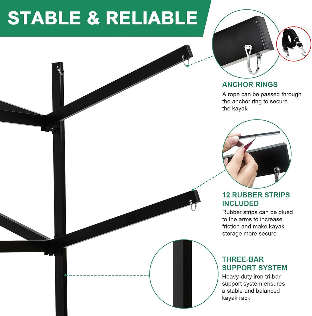 Kayak Storage Rack with Lockable casters,Thickened Heavy Duty Kayak Stand, for Indoor, Outdoor, Garage, shed, Marina Kayak Storage Racks
