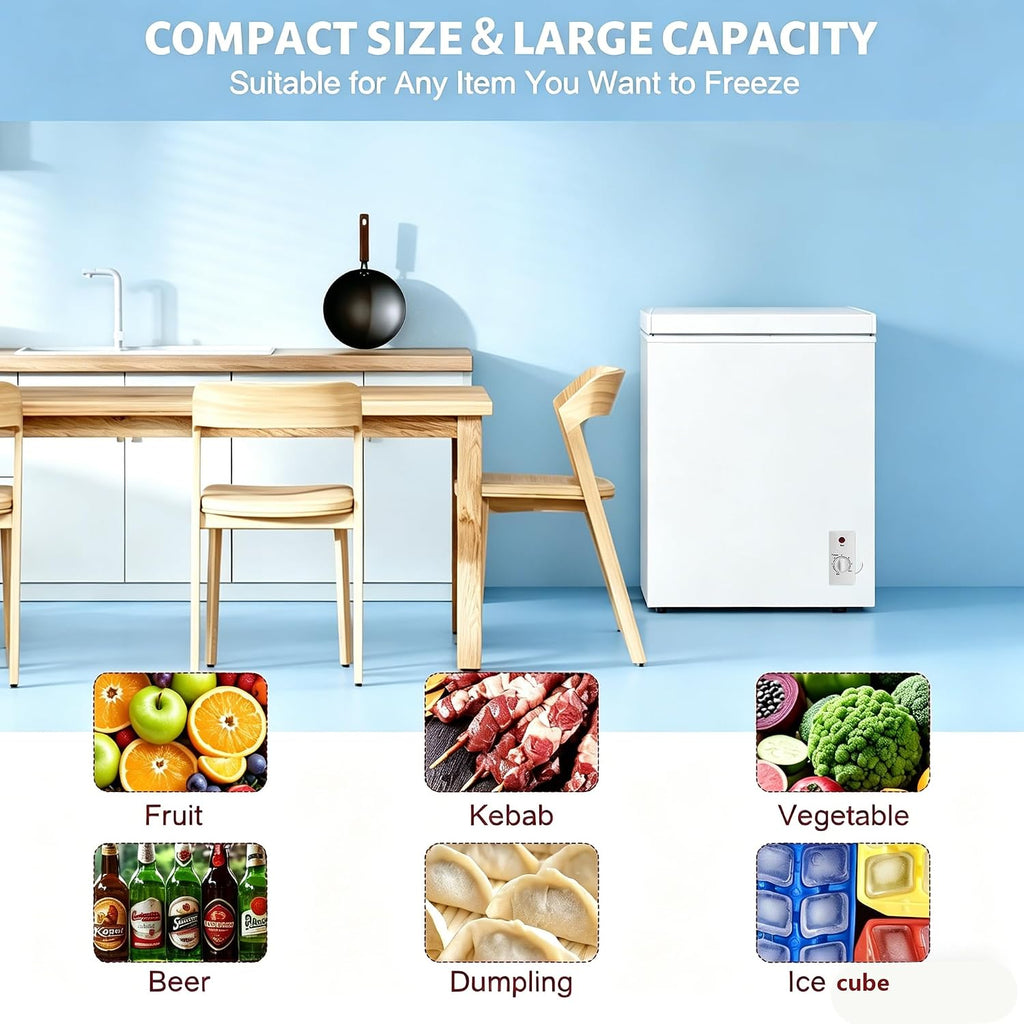 Compact Deep Freezer, 3.6 Cu Ft Chest Freezer with 6 Adjustable Thermostat, Top Open Door Freezer with Removable Basket, Energy Saving Freezer for Home, Apartment, Office, White