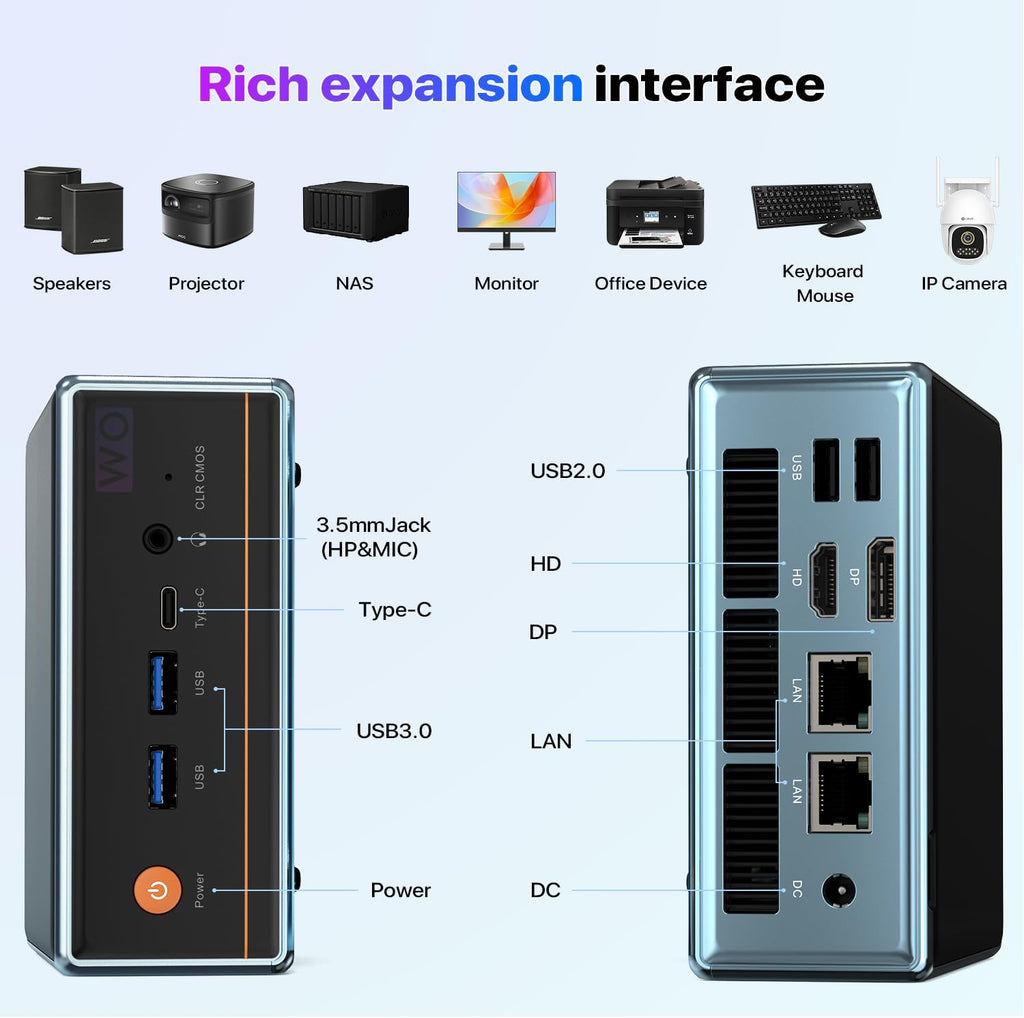 Trycoo Mini PC AMD Ryzen 5 5500U(4.0GHz) Mini Processors 16GB DDR4 RAM 512GB SSD Micro PC Support 4K@60Hz Triple Output WiFi6 BT5.2 Dual RJ45 USB3.2 Mini Desktop Computer