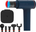 Sharper Image Deep Tissue Percussion Massage Gun, Powerboost Versa Hot & Cold Rechargeable Handheld Massager, 5 Adjustable Speeds, 6 Attachment Heads & Carrying Case, for Muscle Pain Relief, Blue
