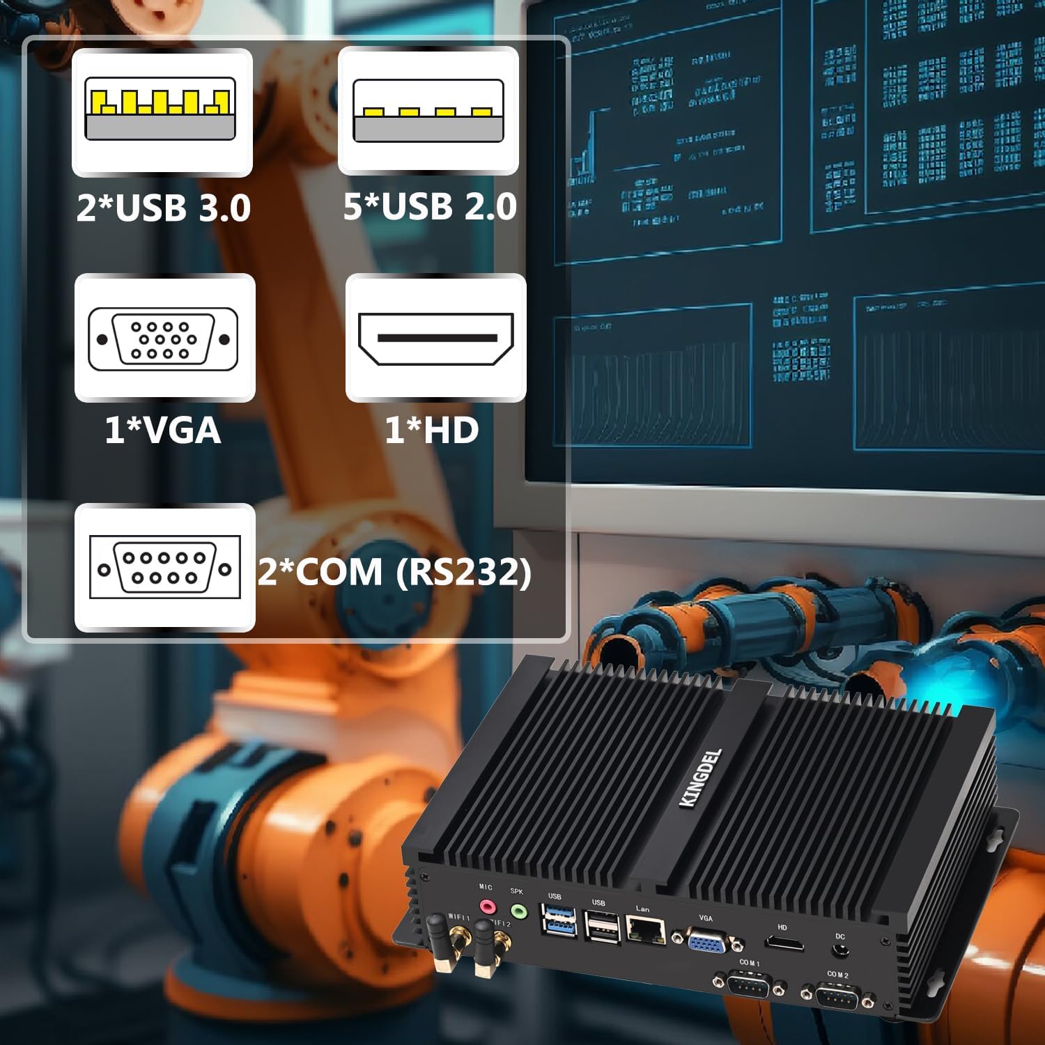 KINGDEL Powerful Fanless Mini PC with i7 12th Gen. 10 Cores 4.7Ghz CPU, 16GB 3200MHz RAM, 1TB NVMe SSD, Gigabit Ethernet, 4K: 4096x2304@60Hz, WiFi 6E+BT 5.3, Silent Working