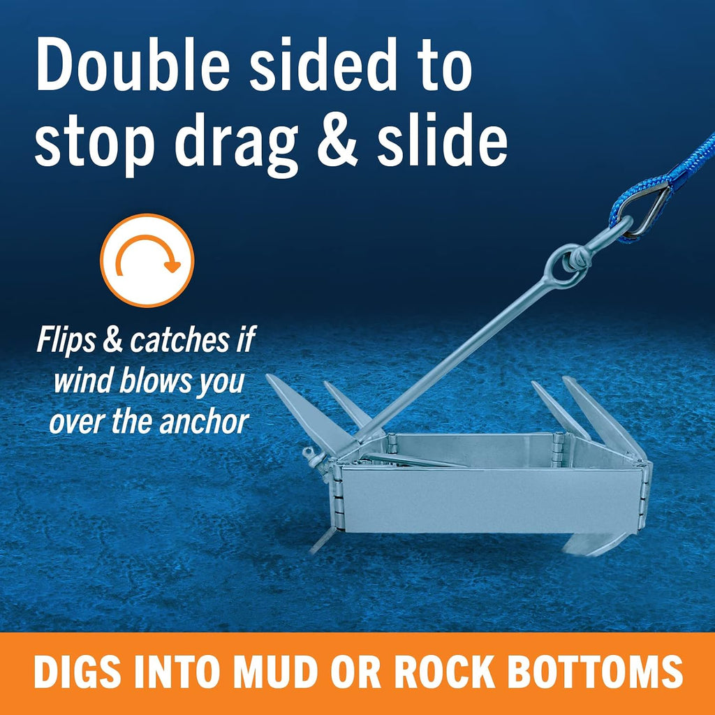 Better Boat Box Anchor for Boats, Folding Boat Anchor Hot Dip Galvanized, Double Sided Slide Anchor for Pontoon Fishing and Cabin Cruiser, Multiple Sizes
