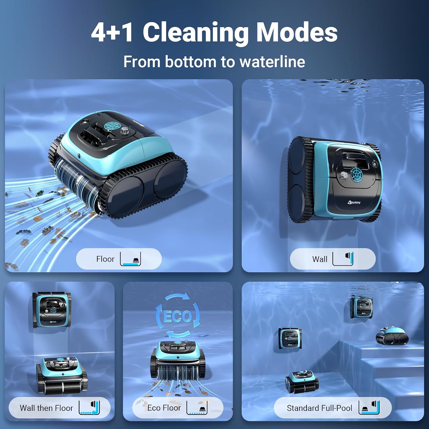 Pool Vacuum for Inground Pools, 4-in-1 Cordless Robotic Pool Cleaner for Above Ground Pools,Triple-Motors,Wall & Waterline Cleaning, App Support, OTA Upgrade up to 1,614 Sq.ft (Blue Black)
