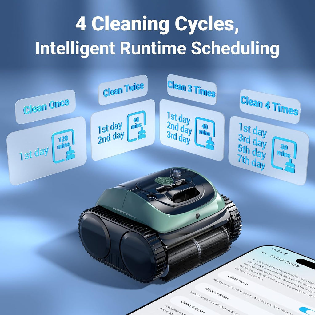 Pool Vacuum for Inground Pools, 4-in-1 Cordless Robotic Pool Cleaner for Above Ground Pools,Triple-Motors,Wall & Waterline Cleaning, App Support, OTA Upgrade up to 1,614 Sq.ft (Black Green)
