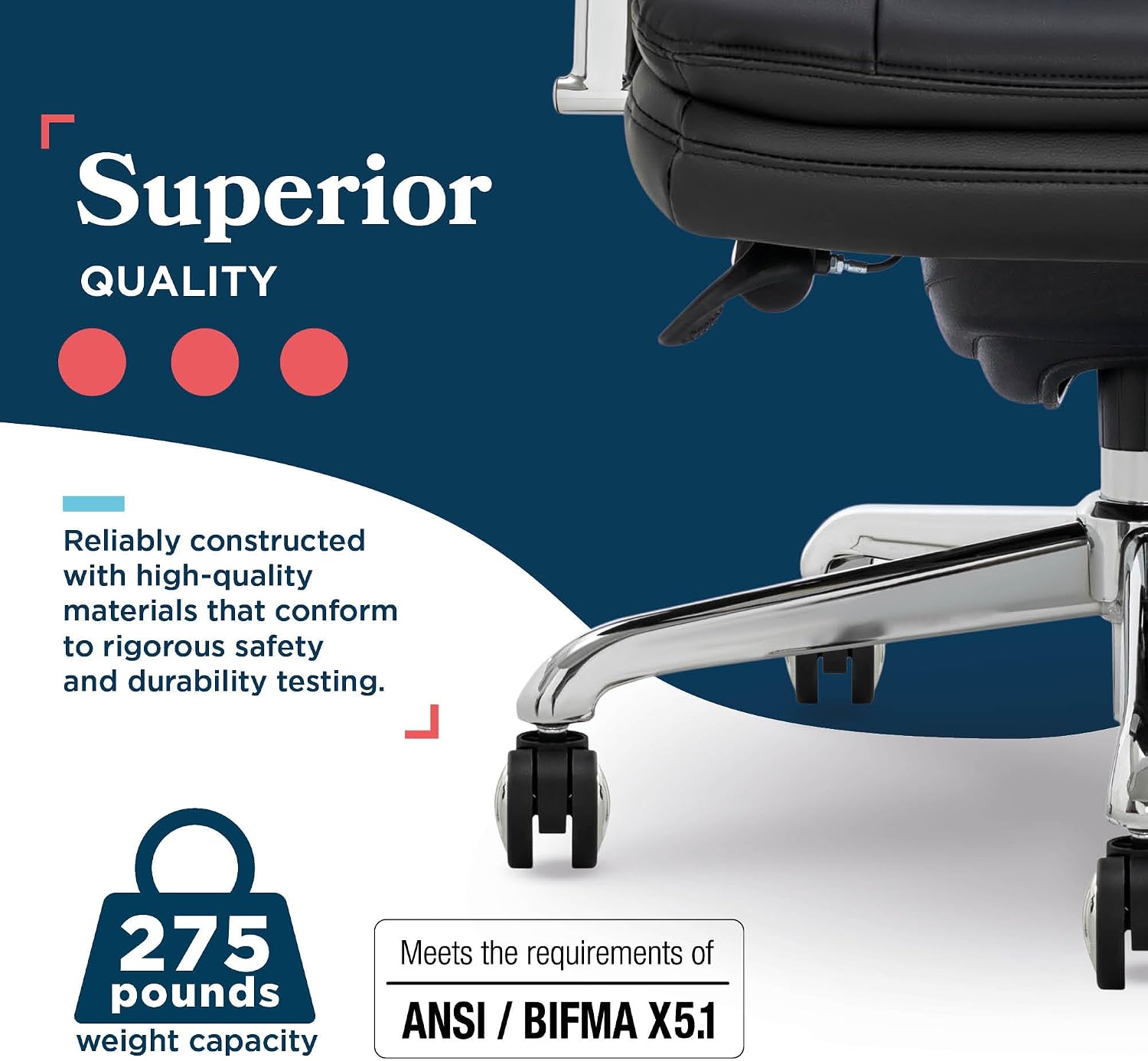 La-Z-Boy Sonata Executive Mid-Back Office Chair, Button-Tufted Seat and Back, Double-Layer Cushion, Padded Armrests, Ergonomic Computer DeskChair, Swivel Metal Base, Bonded Leather, Black/Chrome