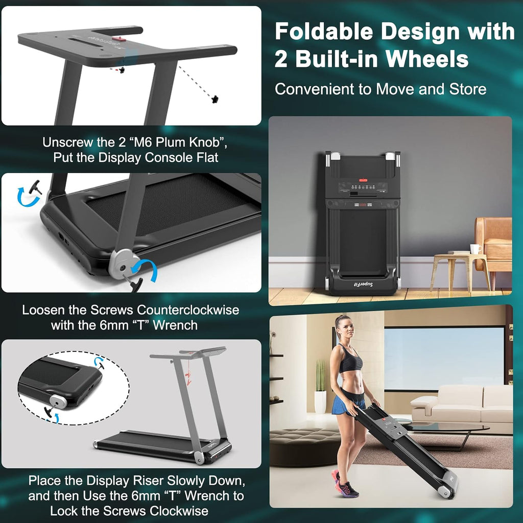 GYMAX Folding Treadmill, Smart APP Control Running Machine, LED Monitor & Adjustable Device Holder, Portable Treadmill for Home Gym Small Apartment