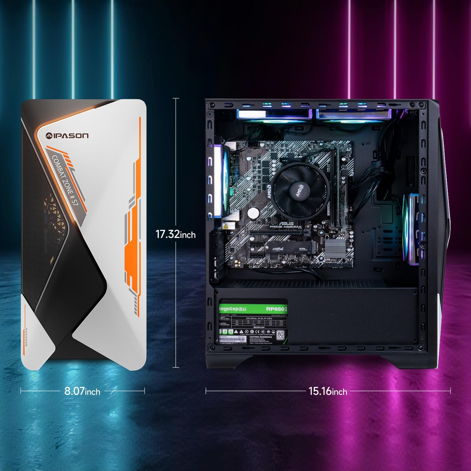 IPASON Gaming Desktop AMD Ryzen 5 5600GT (Beats Intel 10th-gen i7 & Lower) AMD Radeon Vega 7 16GB DDR4 3200MHz 1TB M.2 NVMe 550W PSU Windows 11 Home Prebuilt Gaming PC New Computers White & Black