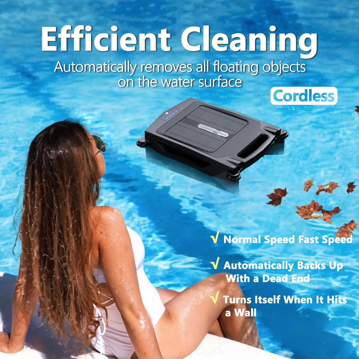 Solar Powered Automatic Robotic Pool Skimmer Cleaner,Solar Pool Cleaner Dual Mode with Obstacle Avoidance Daytime ＆ Overnight Continuous Cleaning for All Swimming Pool