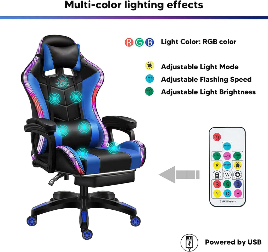 RGB Gaming Chair with Speakers Racing Ergonomic Gaming Chair for Adults Massage Computer Chair High Back Office Desk Chair Gamer Chair with Adjustable Lumbar Support and Armrest,Pink