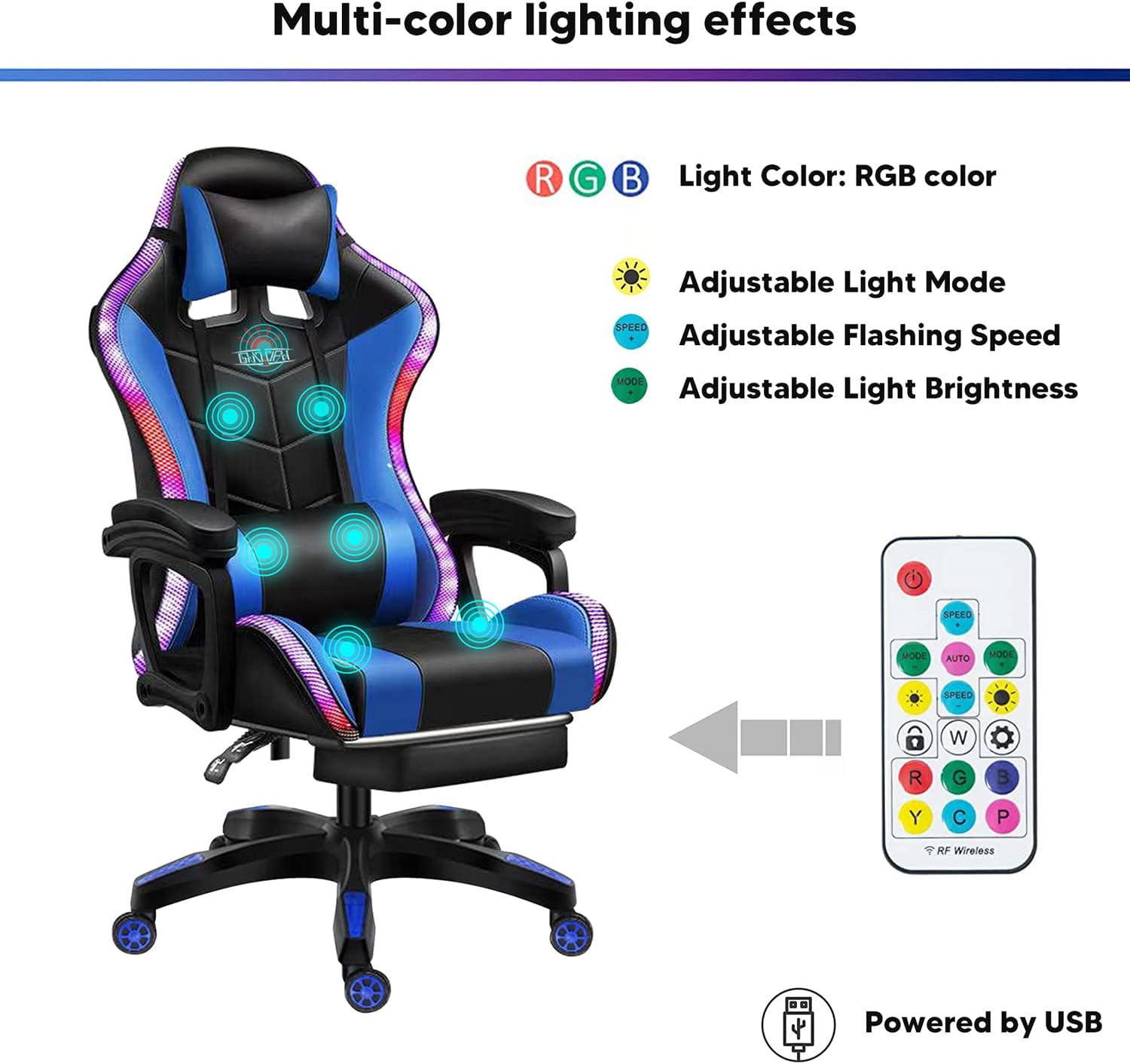 RGB Gaming Chair with Speakers Racing Ergonomic Gaming Chair for Adults Massage Computer Chair High Back Office Desk Chair Gamer Chair with Adjustable Lumbar Support and Armrest,Red